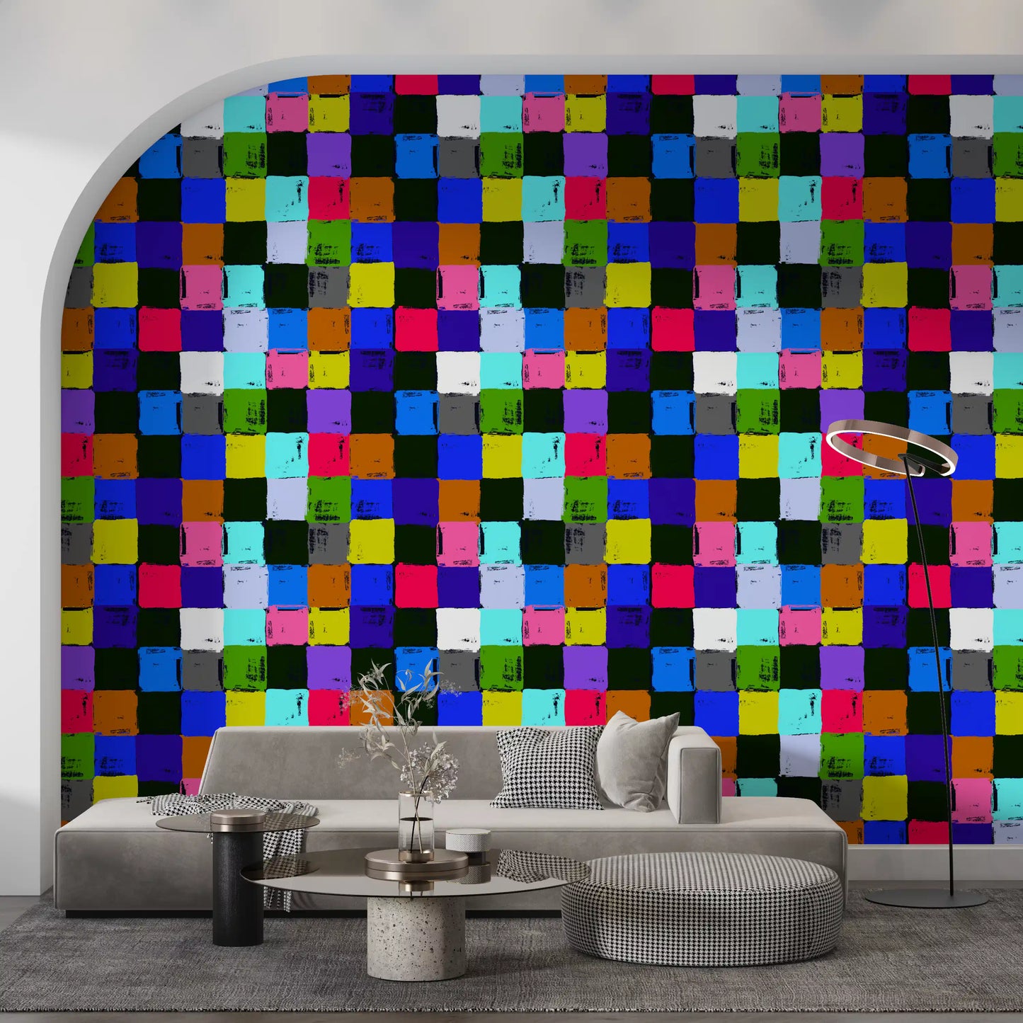 Papier peint à carrés patchwork peints aux couleurs éclatantes