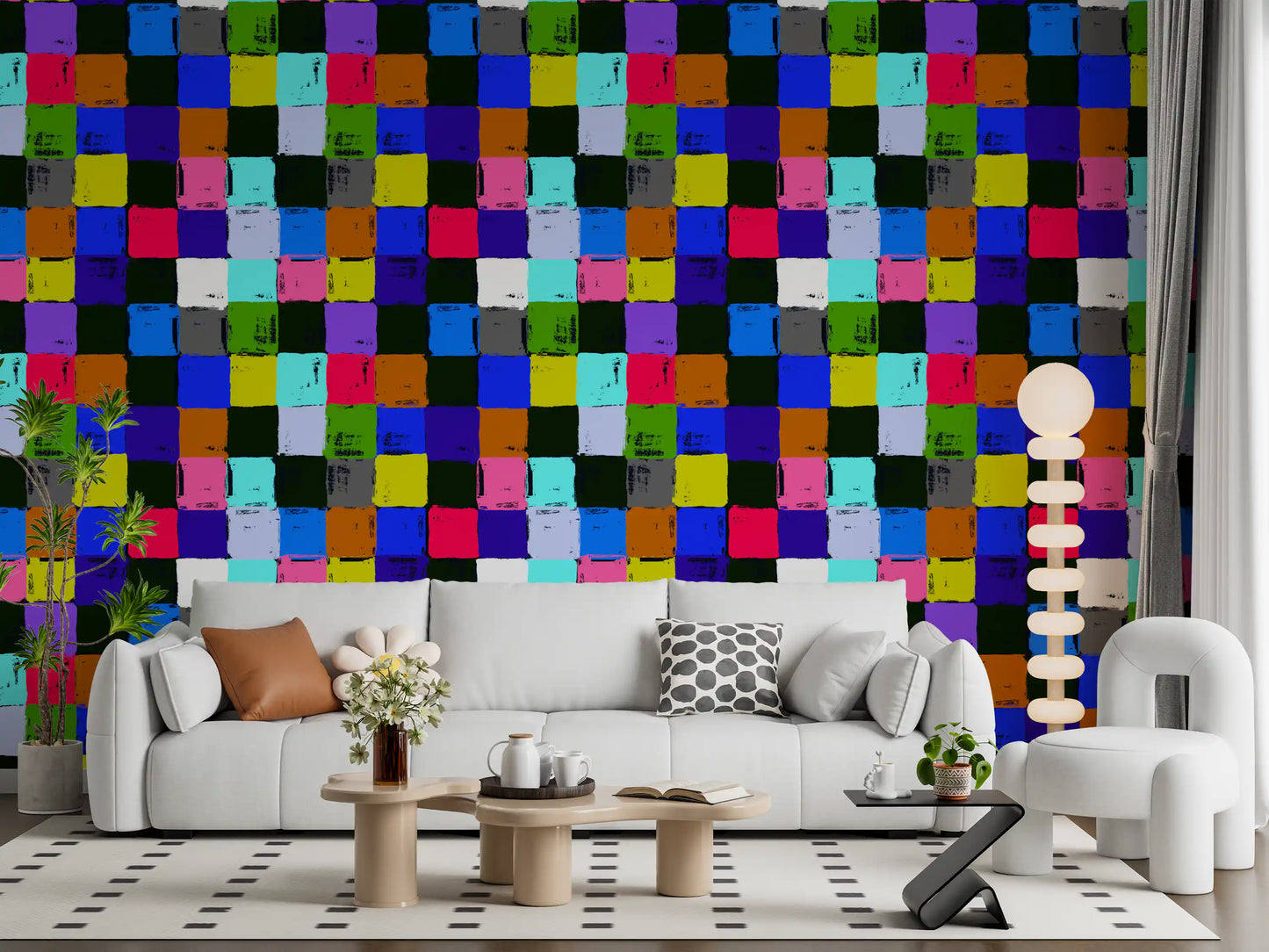 Papier peint à carrés patchwork peints aux couleurs éclatantes