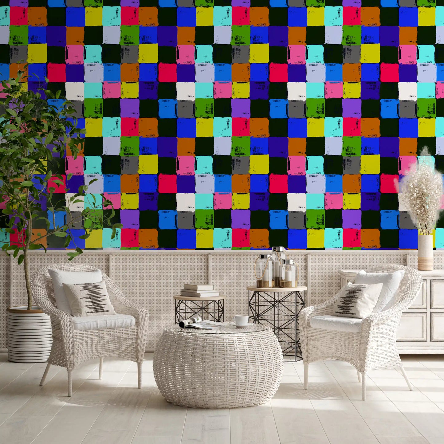Papier peint à carrés patchwork peints aux couleurs éclatantes