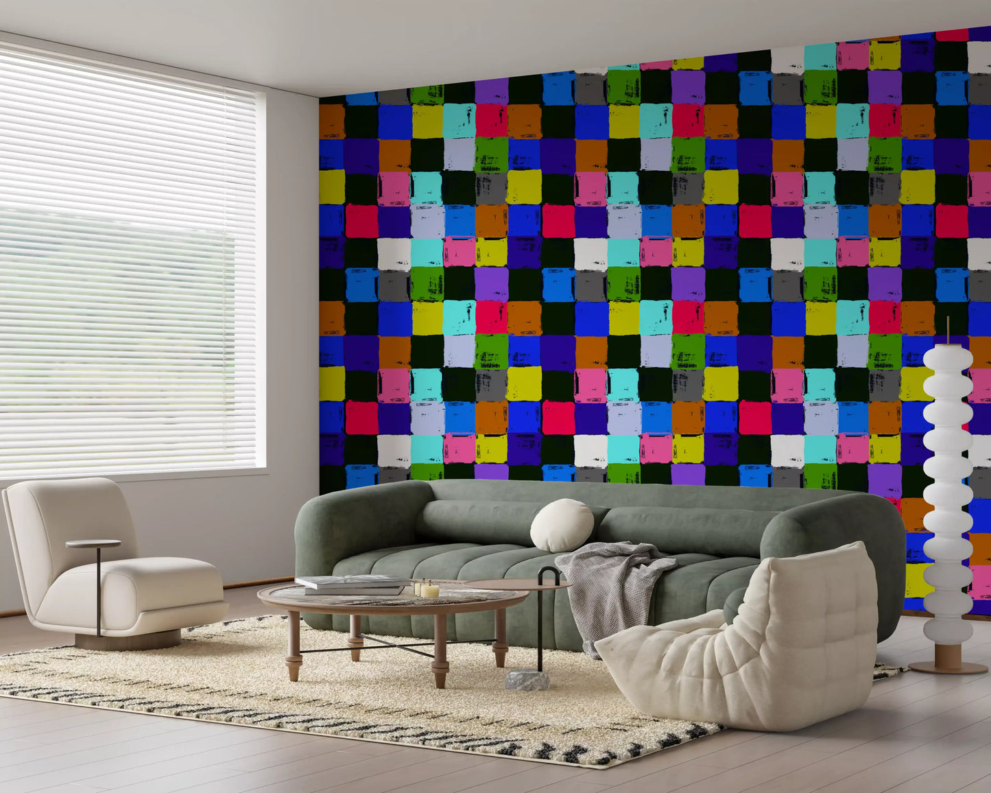 Papier peint à carrés patchwork peints aux couleurs éclatantes