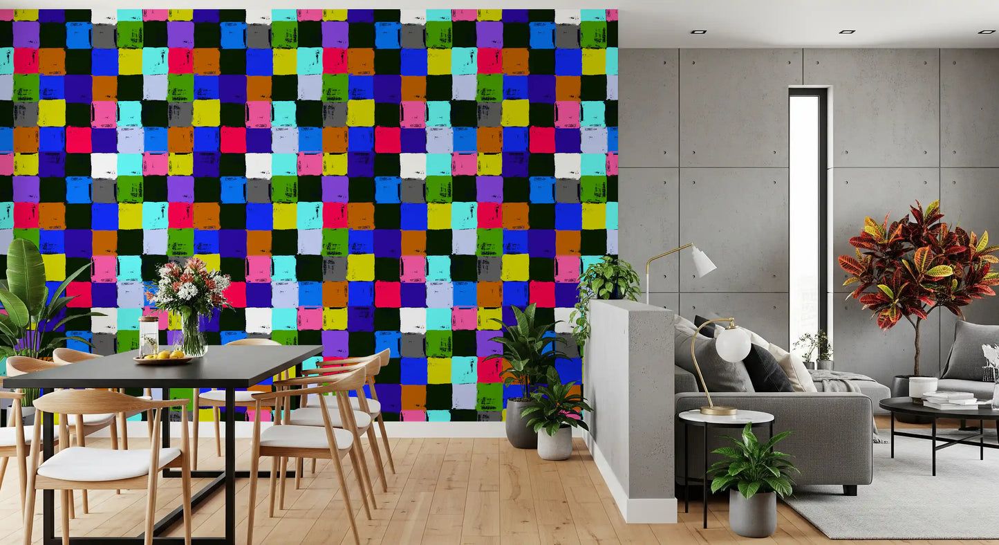 Papier peint à carrés patchwork peints aux couleurs éclatantes