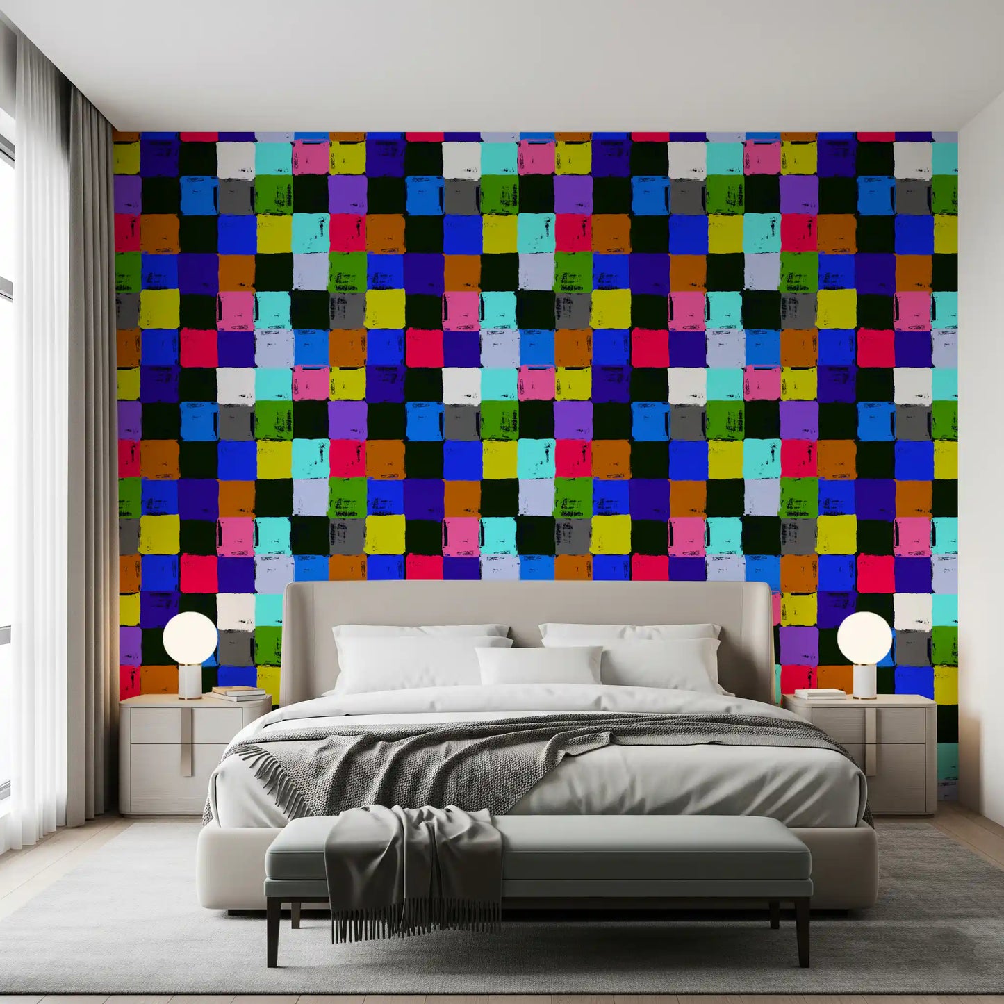 Papier peint à carrés patchwork peints aux couleurs éclatantes