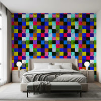 Papier peint à carrés patchwork peints aux couleurs éclatantes