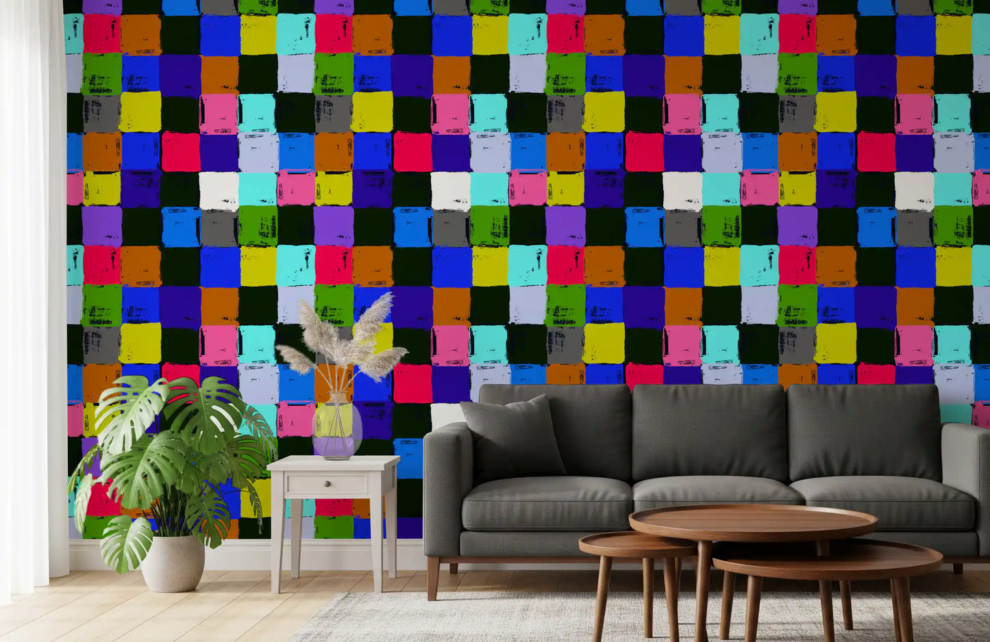 Papier peint à carrés patchwork peints aux couleurs éclatantes