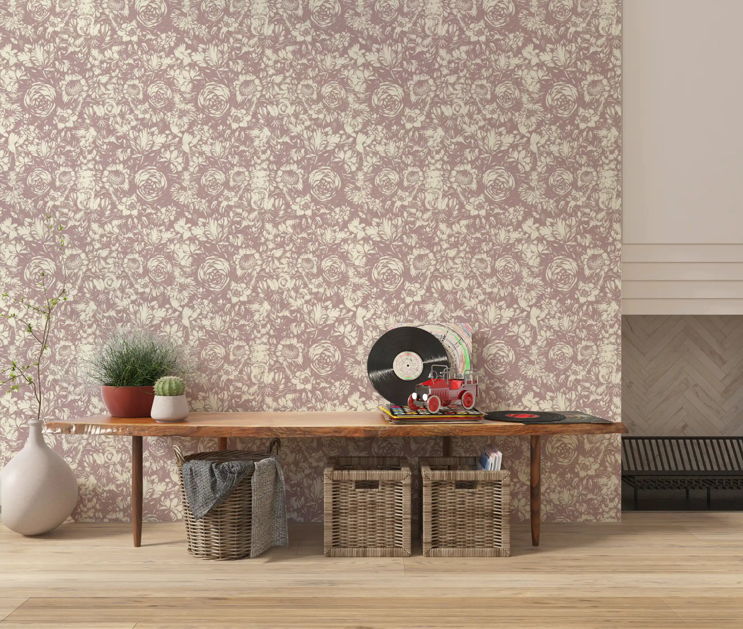 Muted Mauve Botanical Illustration Wallpaper⁠