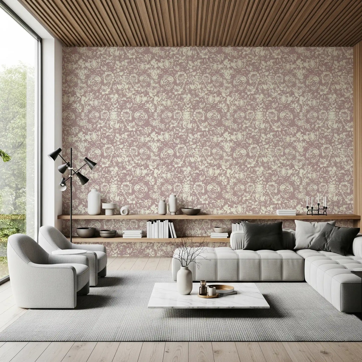 Muted Mauve Botanical Illustration Wallpaper⁠