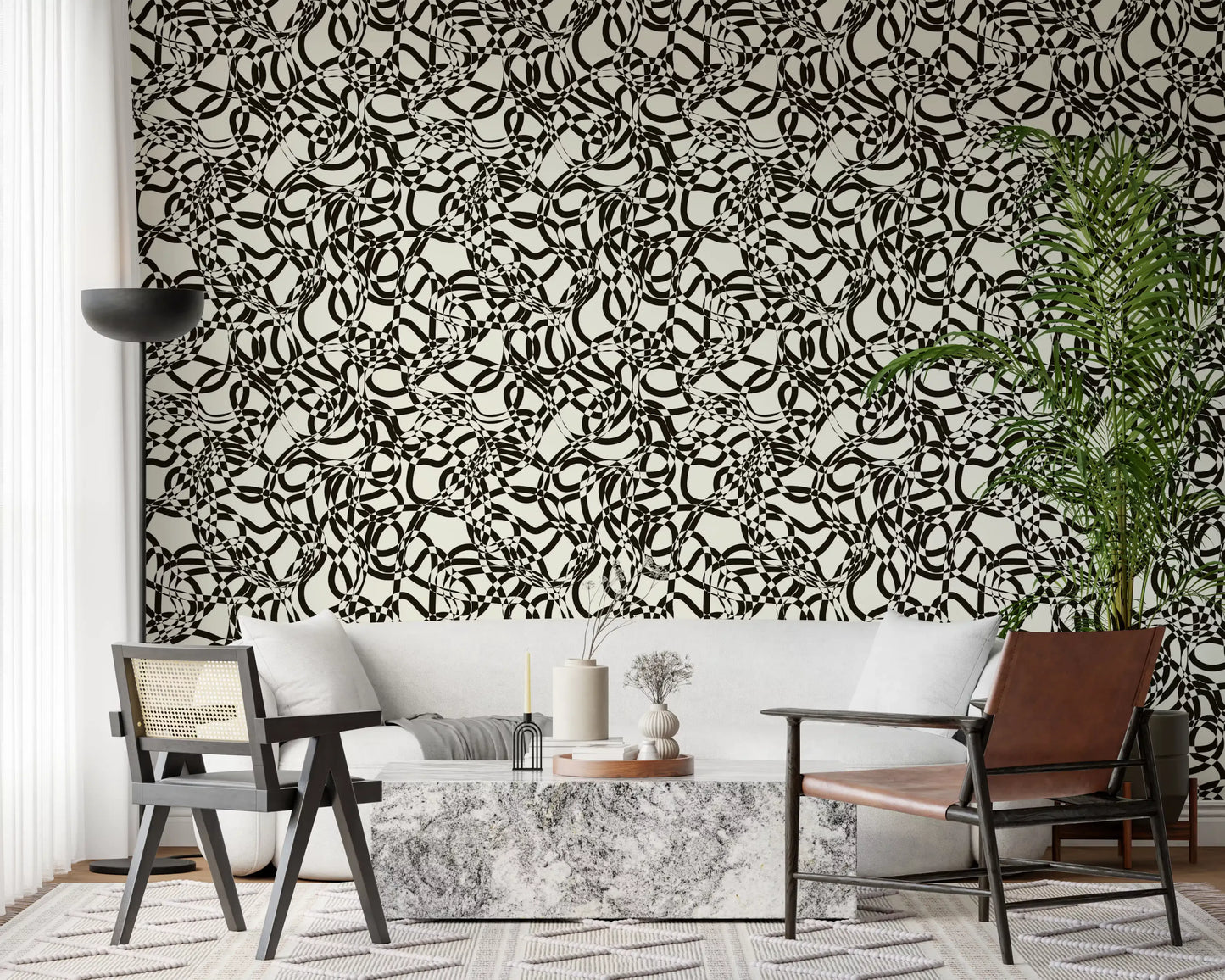 Tapet med sammenflettede monokrome kurver