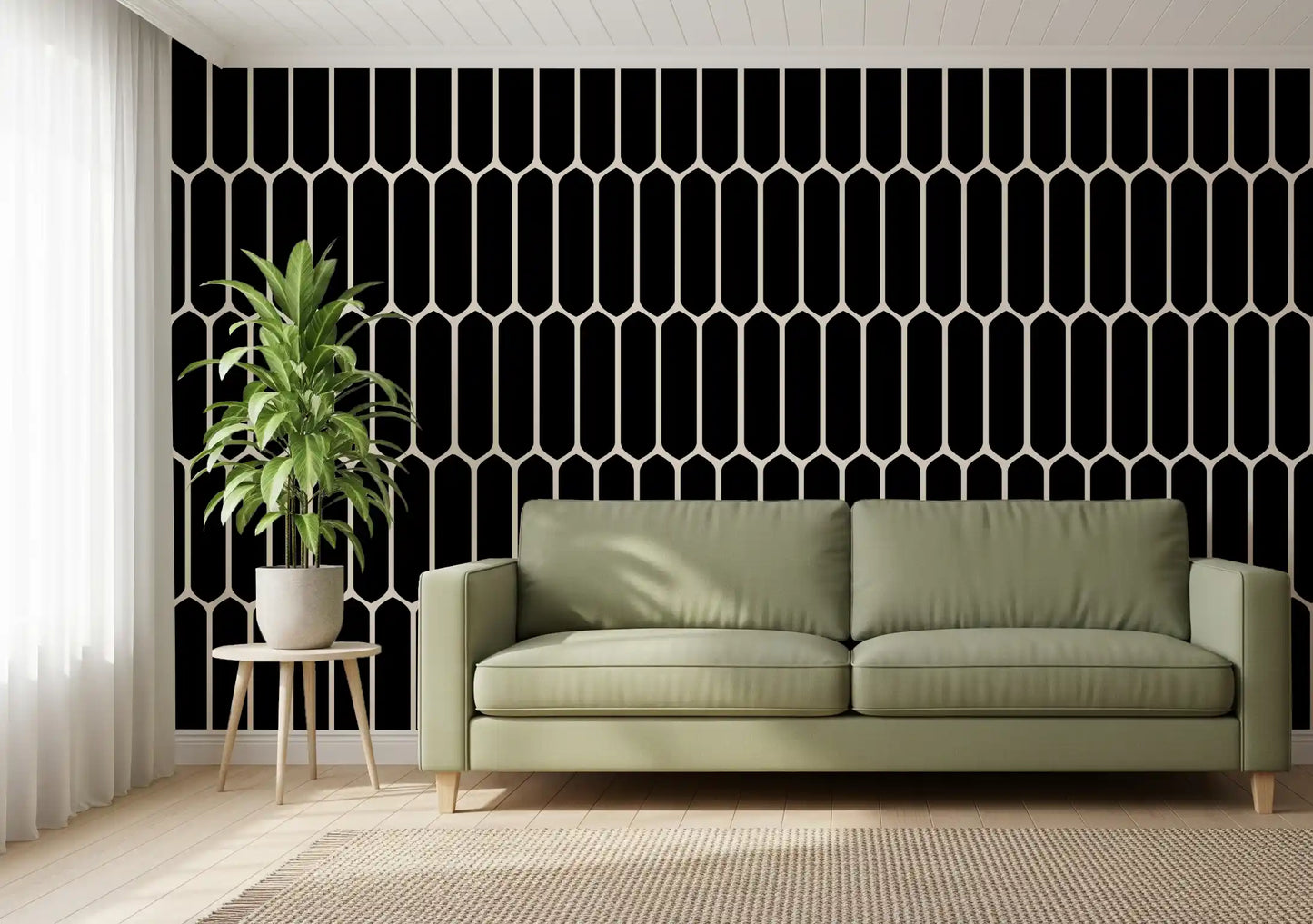 Monochrome Geometric Elongated Hexagon Pattern Wallpaper⁠