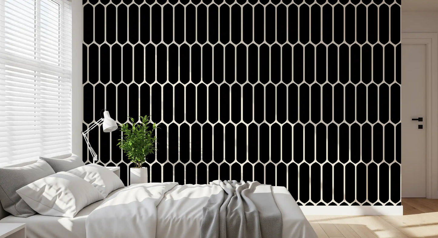 Monochrome Geometric Elongated Hexagon Pattern Wallpaper⁠
