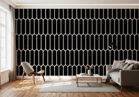 Monochrome Geometric Elongated Hexagon Pattern Wallpaper⁠