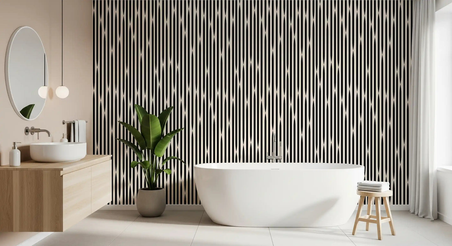 Carta da parati a strisce monocromatiche intrecciate