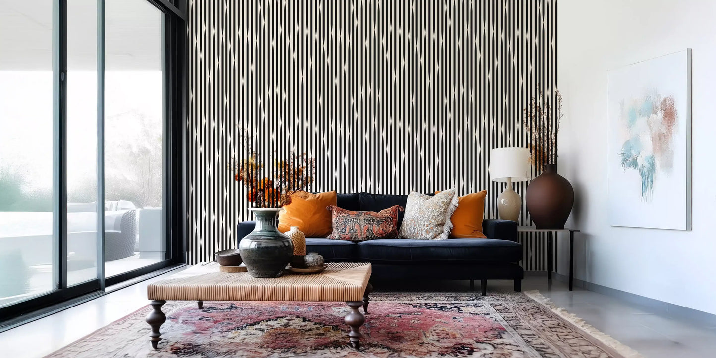 Carta da parati a strisce monocromatiche intrecciate