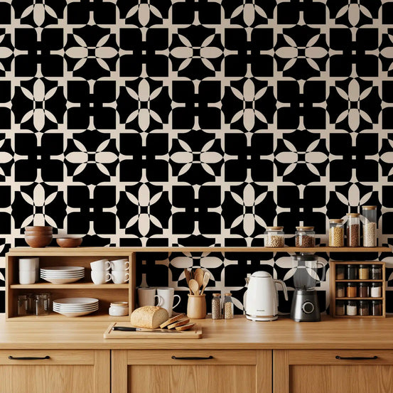 Petal tile wallpaper running behind a Kitchen GD11798