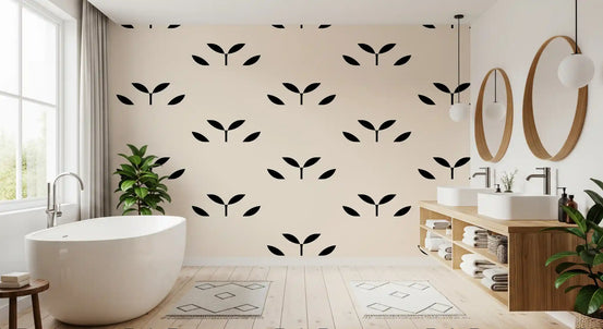 Minimalistisk tapet med sort bladmønster