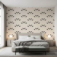Minimalist Black Leaf Motif Wallpaper⁠