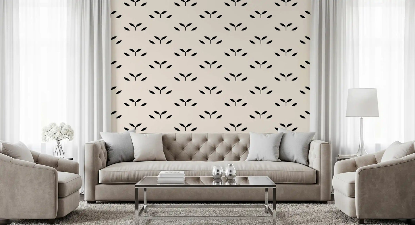 Minimalist Black Leaf Motif Wallpaper⁠