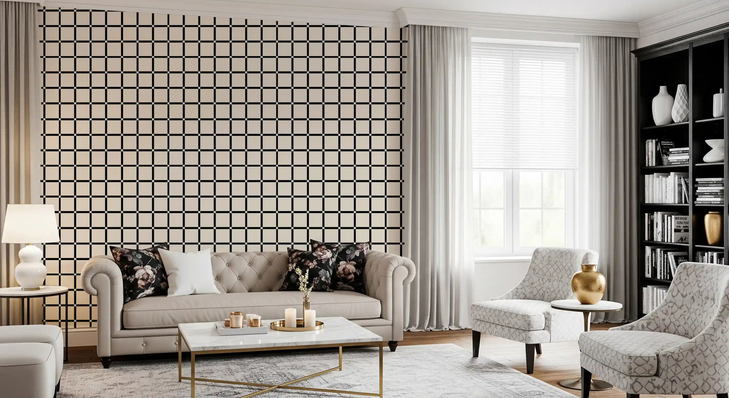 Minimalistisk tapet med sort gittermønster