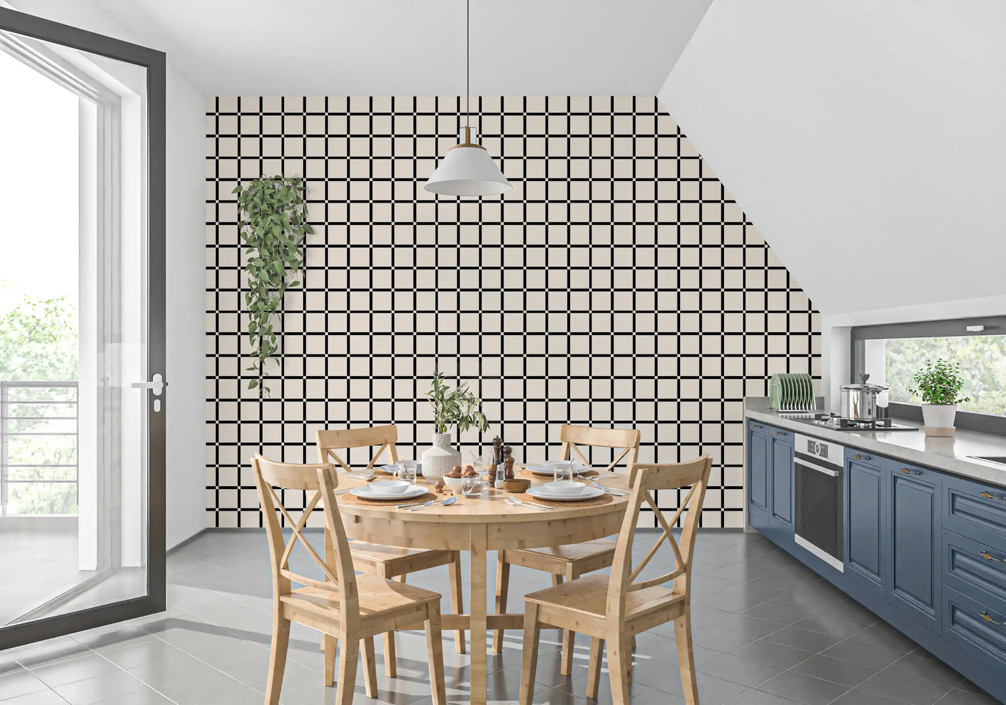 Minimalistisk tapet med sort gittermønster