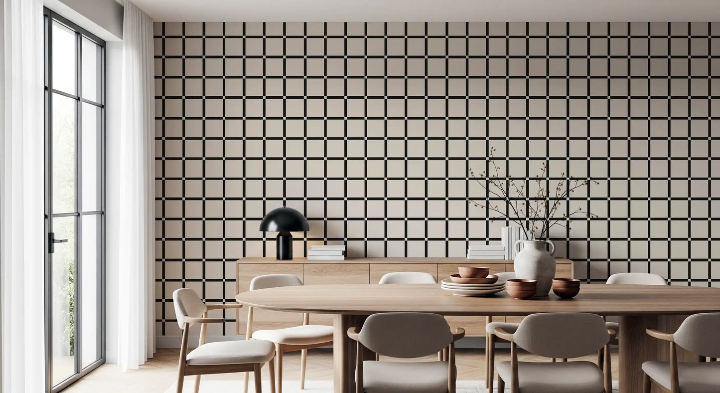 Minimalistisk tapet med sort gittermønster