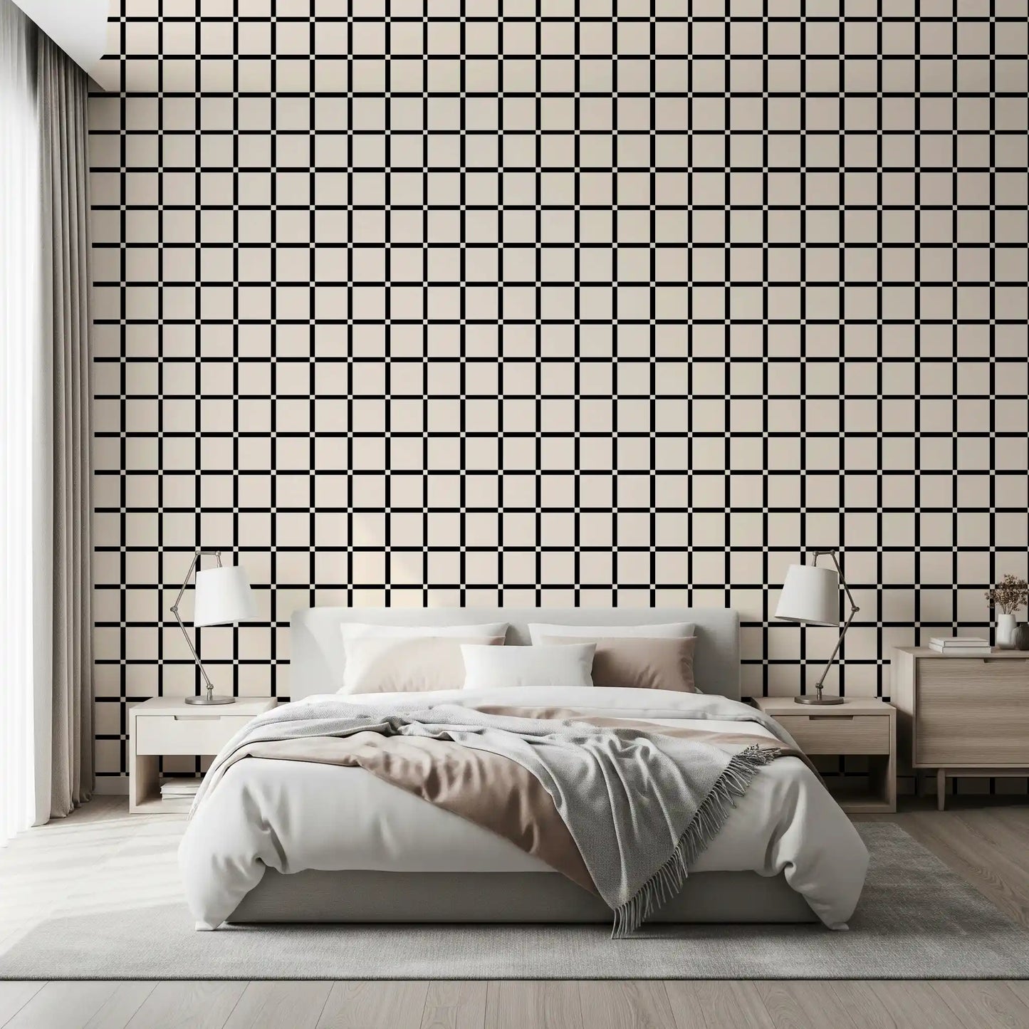 Minimalistisk tapet med sort gittermønster