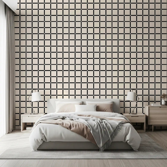 Minimalistisk tapet med sort gittermønster