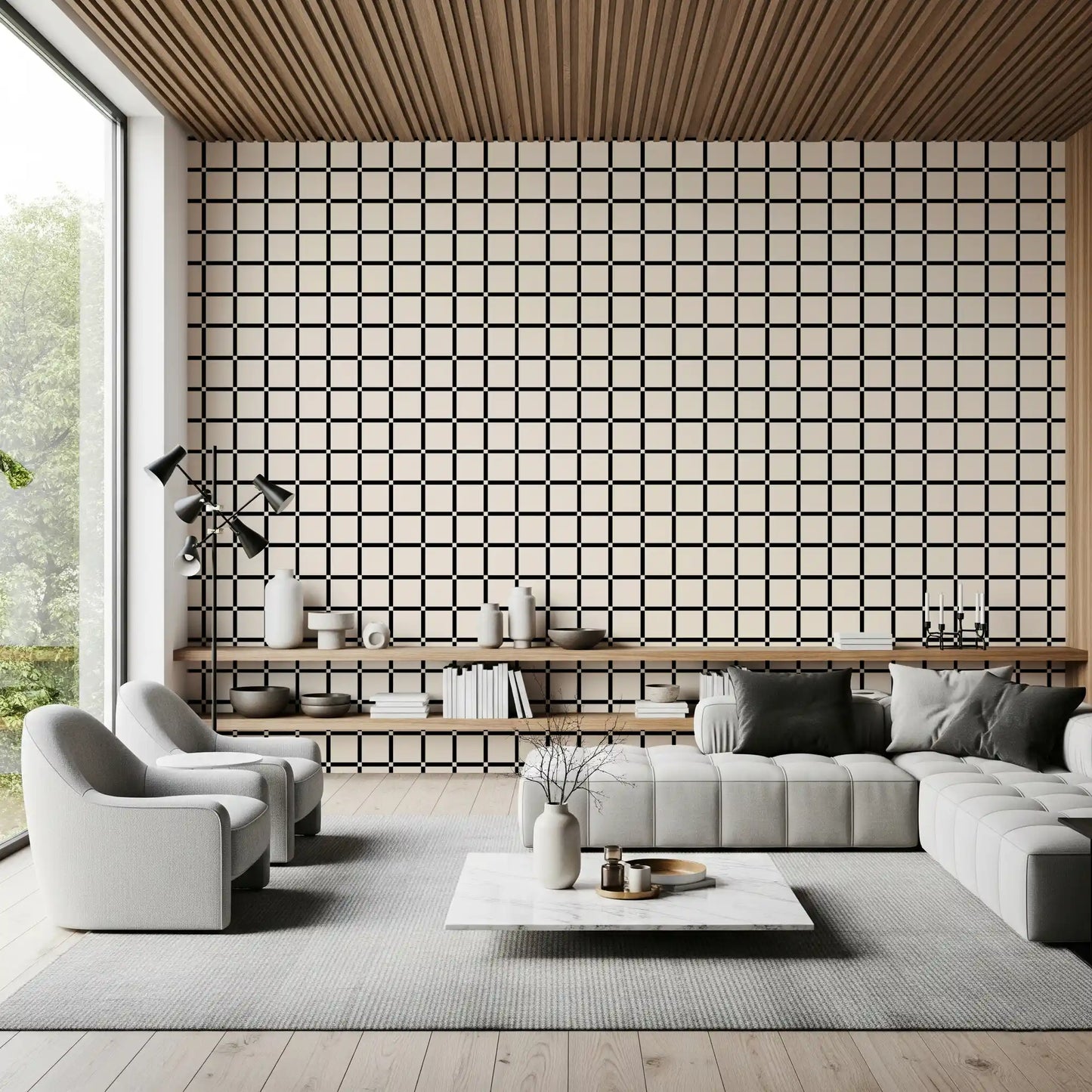 Minimalistisk tapet med sort gittermønster