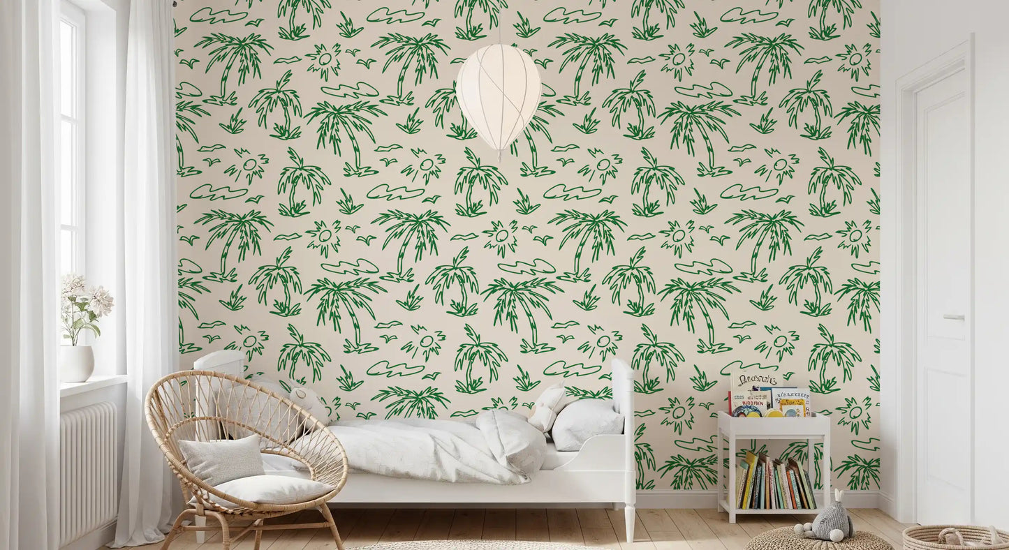 Carta da parati con illustrazione tropicale a linea continua Brezza Costiera