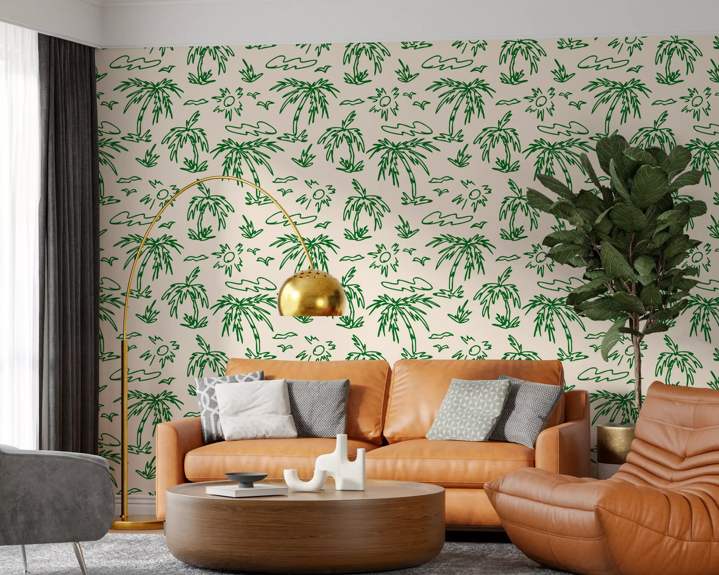 Carta da parati con illustrazione tropicale a linea continua Brezza Costiera