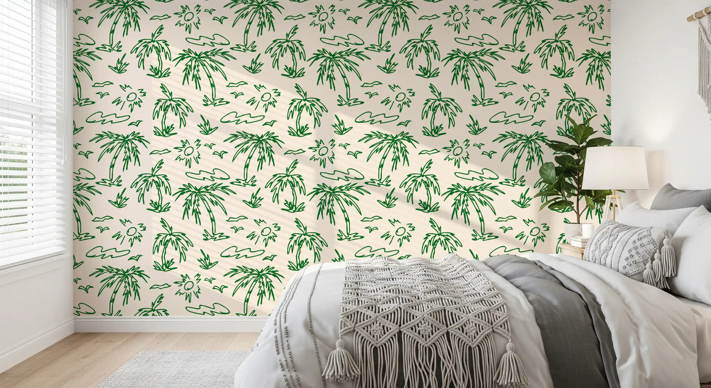 Carta da parati con illustrazione tropicale a linea continua Brezza Costiera