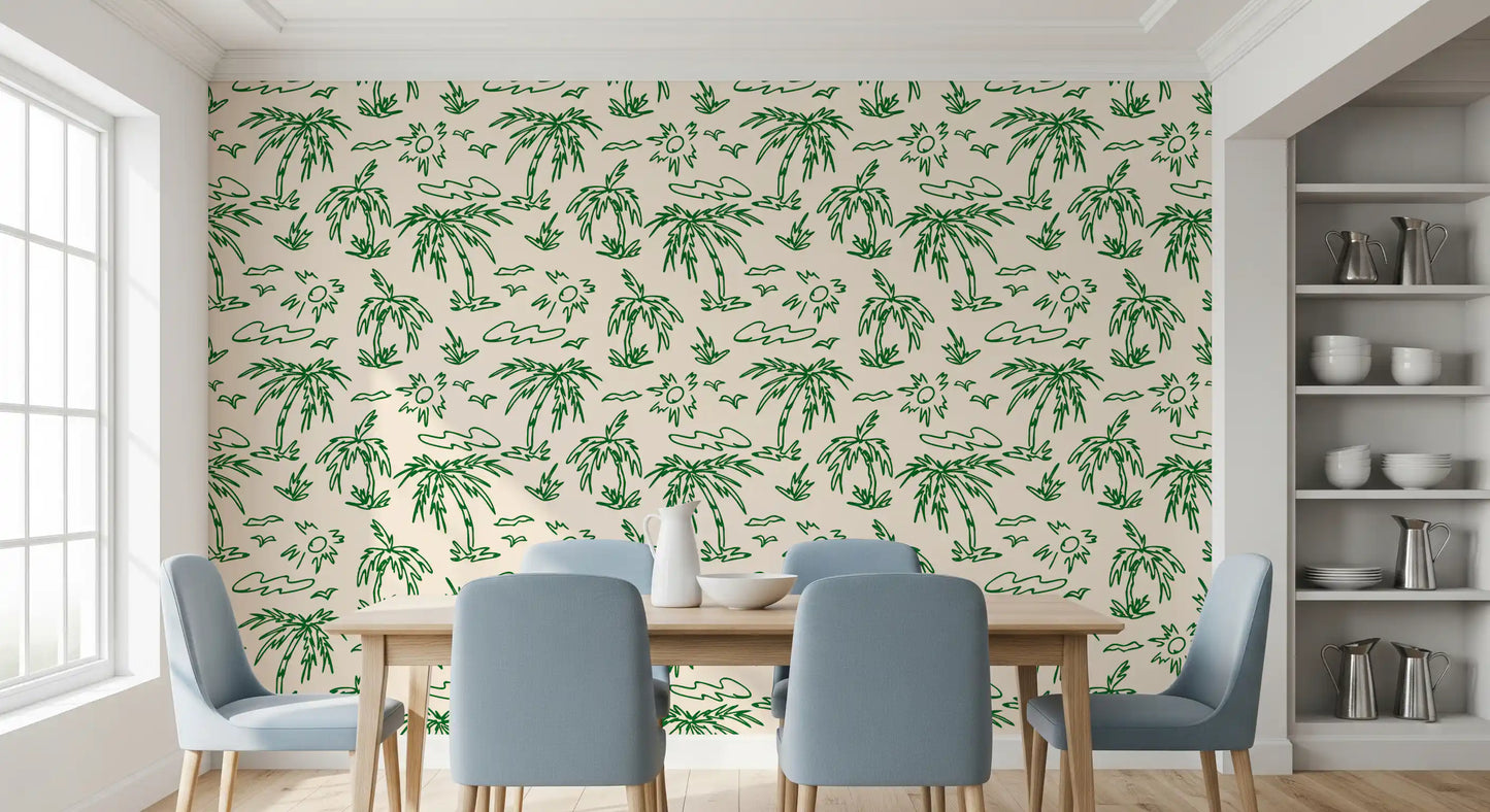 Carta da parati con illustrazione tropicale a linea continua Brezza Costiera