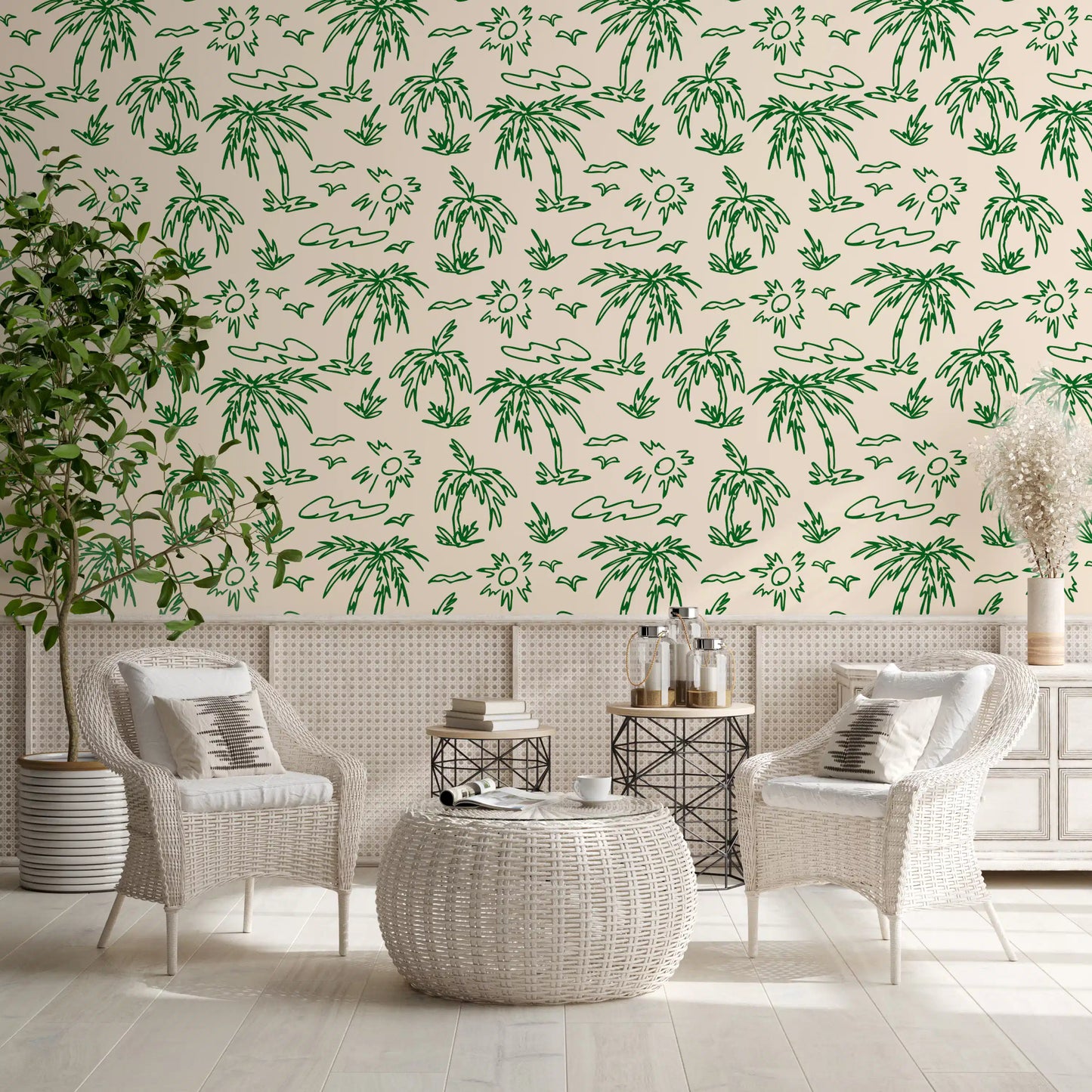 Carta da parati con illustrazione tropicale a linea continua Brezza Costiera