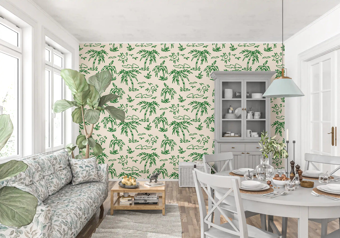 Carta da parati con illustrazione tropicale a linea continua Brezza Costiera
