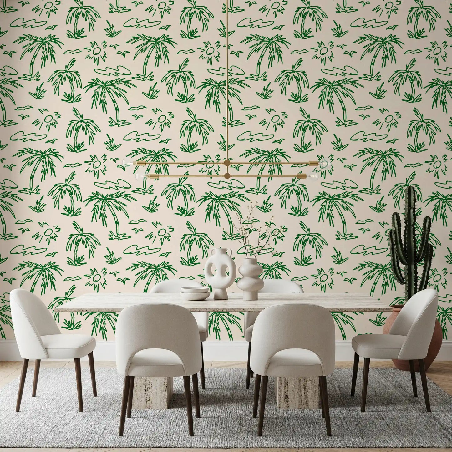 Carta da parati con illustrazione tropicale a linea continua Brezza Costiera