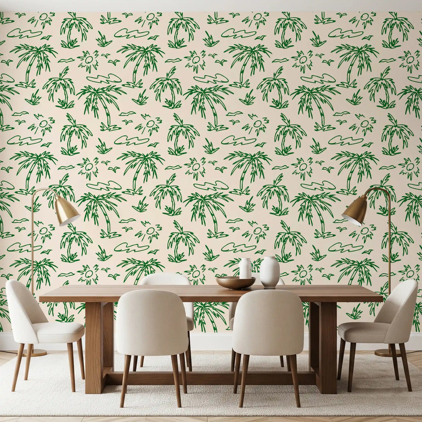 Carta da parati con illustrazione tropicale a linea continua Brezza Costiera