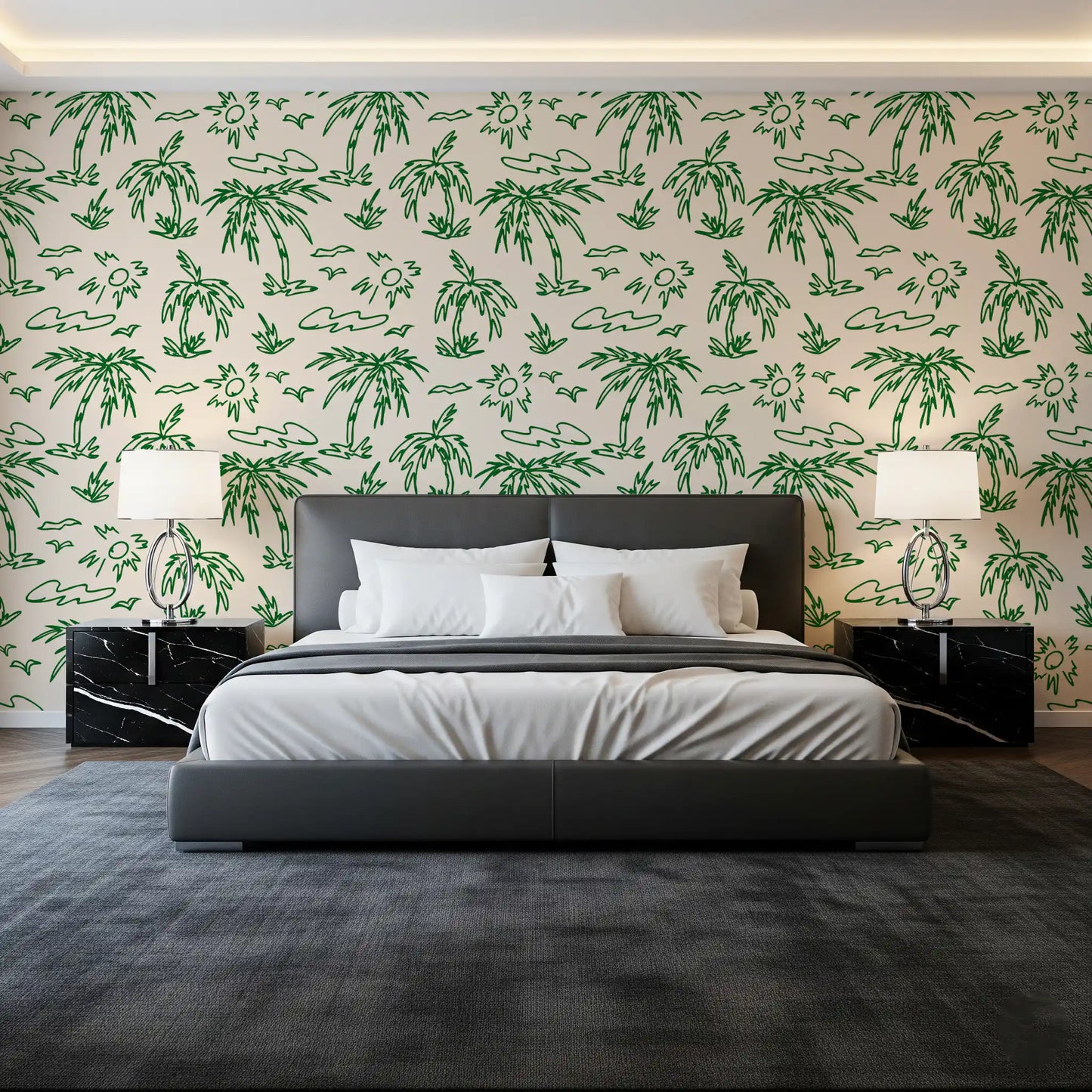 Carta da parati con illustrazione tropicale a linea continua Brezza Costiera