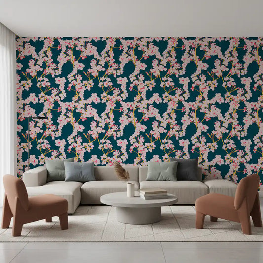 Midnight cherry blossom wallpaper deepening a calm Living room GD11808