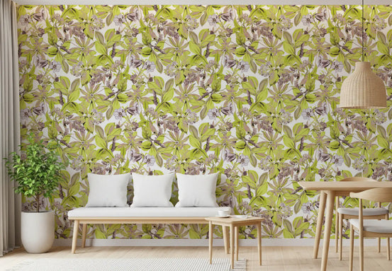 Lush Botanical Garden Foliage wallpaper warms a quiet Dining room GD11809