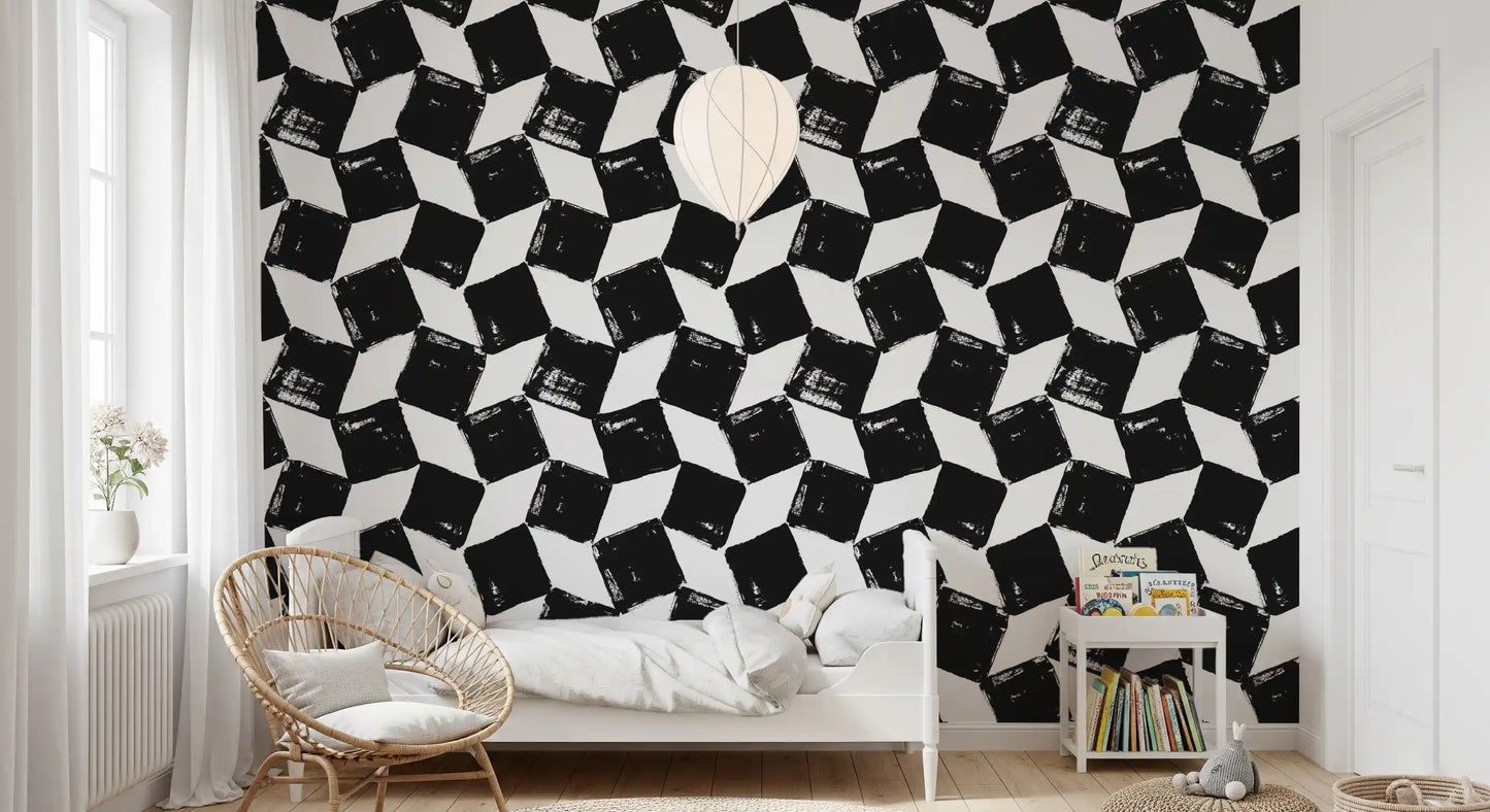 Papier peint monochrome à motifs de coups de pinceau carrés