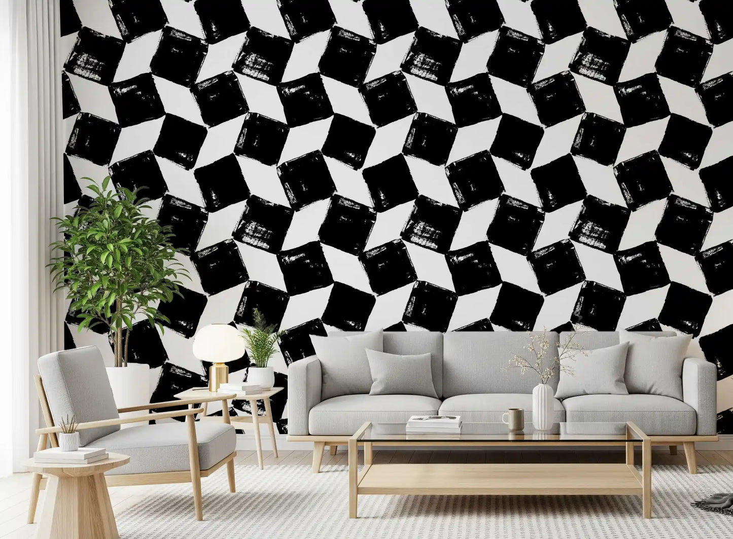 Papier peint monochrome à motifs de coups de pinceau carrés