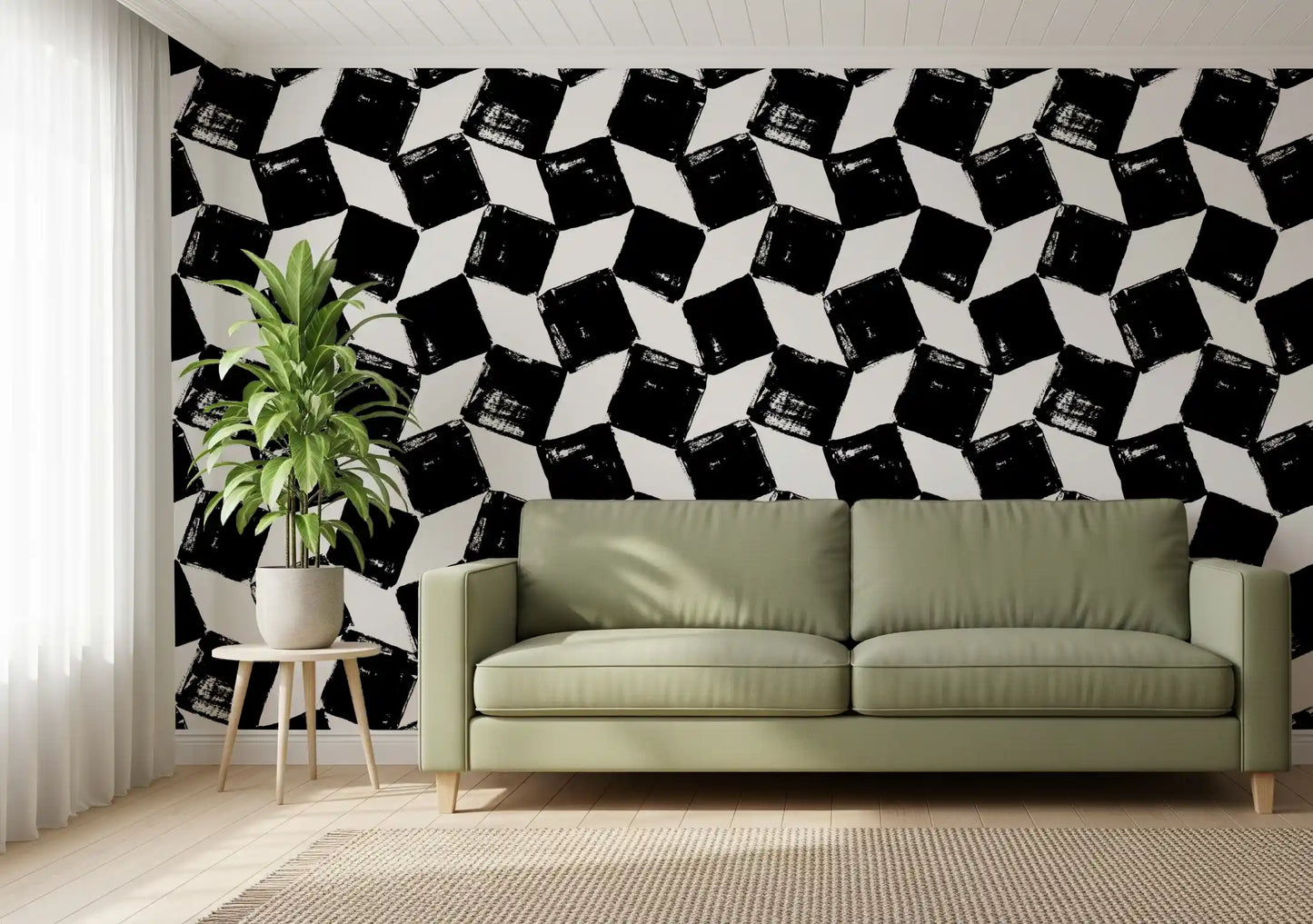 Papier peint monochrome à motifs de coups de pinceau carrés