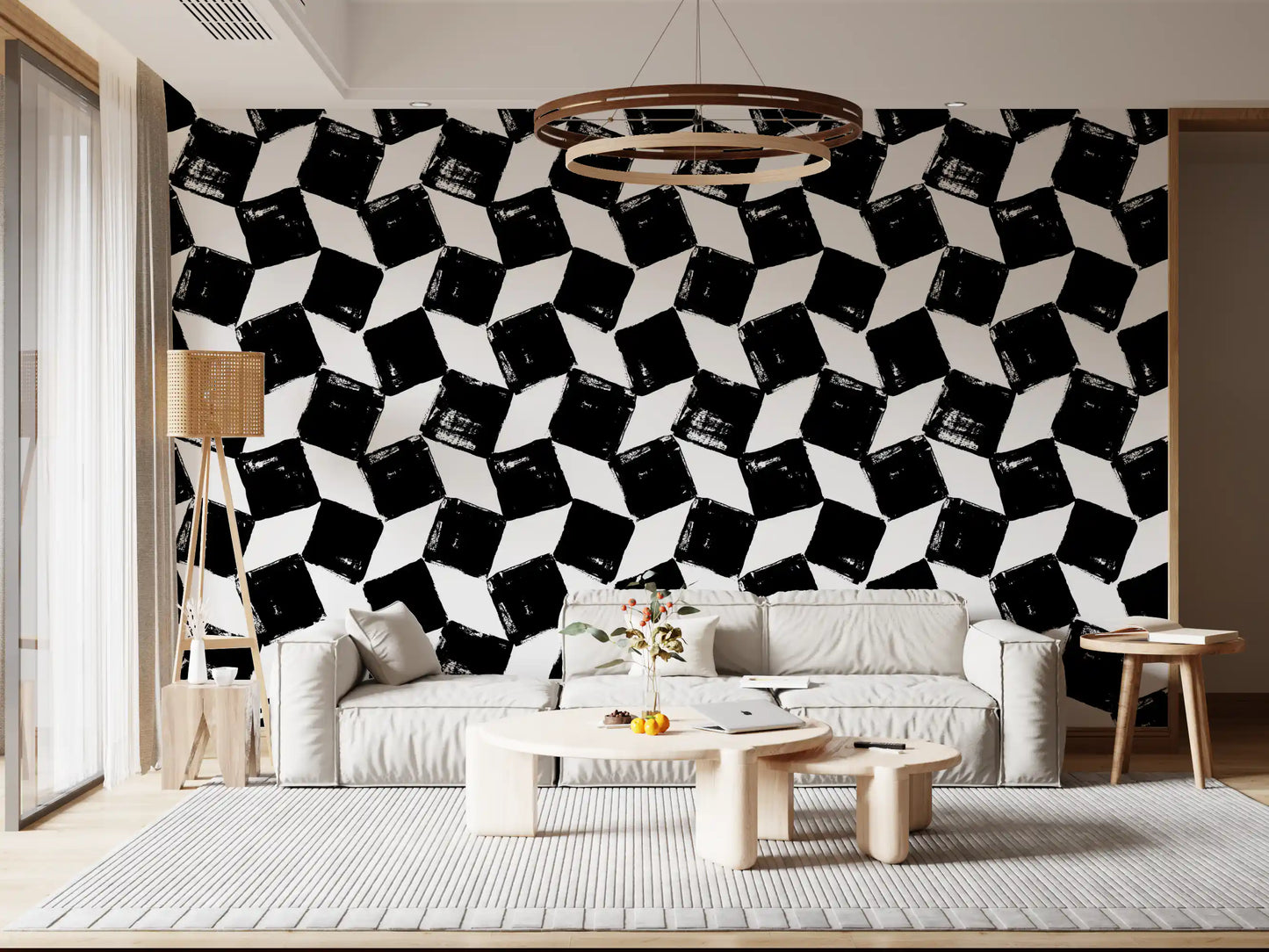 Papier peint monochrome à motifs de coups de pinceau carrés