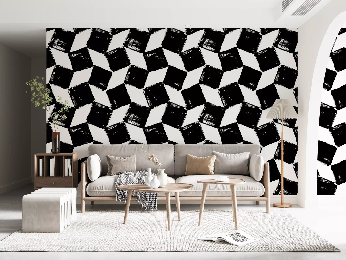 Papier peint monochrome à motifs de coups de pinceau carrés