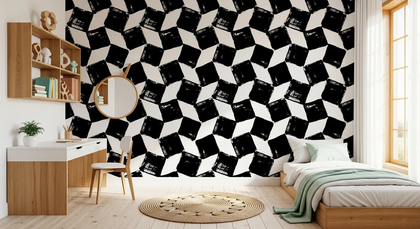 Papier peint monochrome à motifs de coups de pinceau carrés