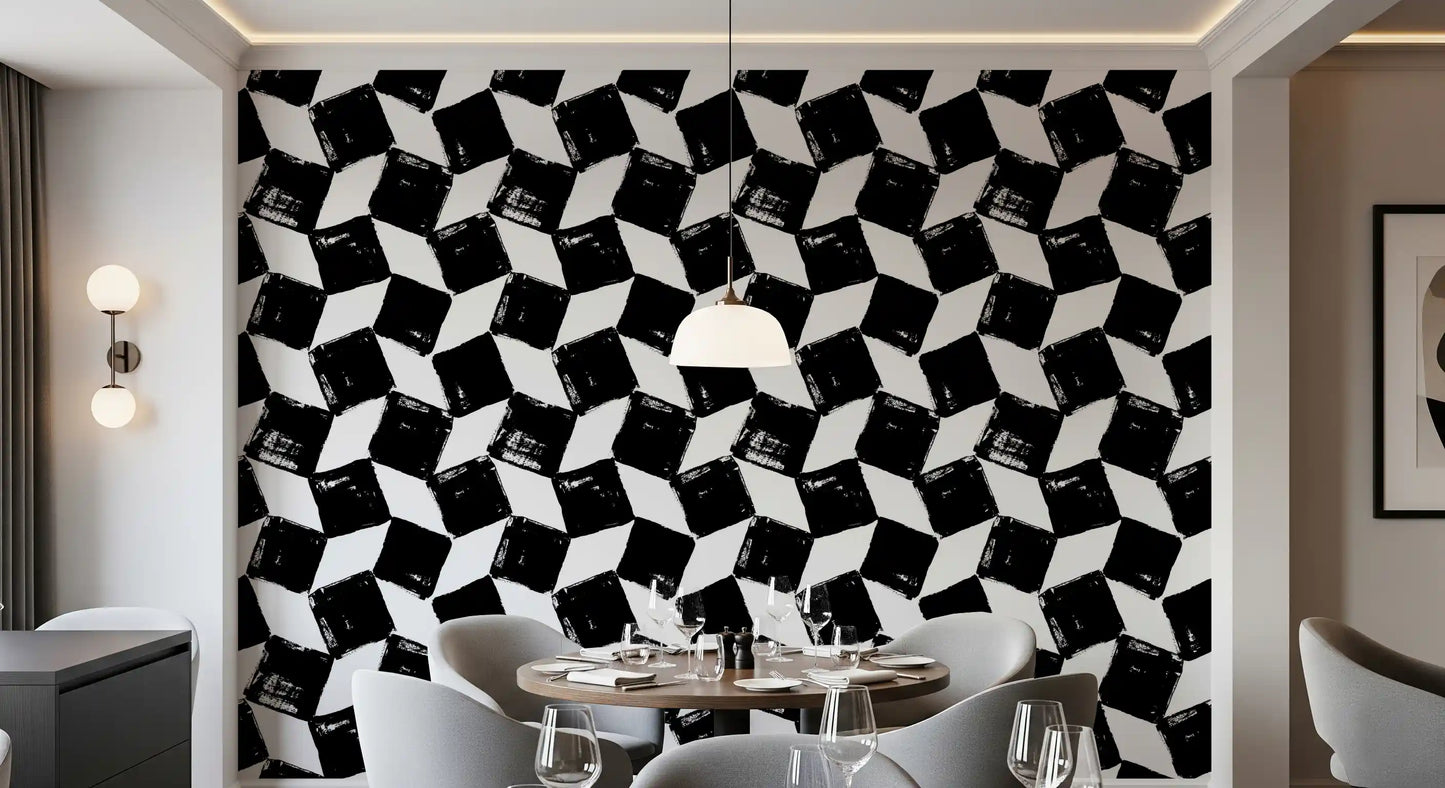 Papier peint monochrome à motifs de coups de pinceau carrés