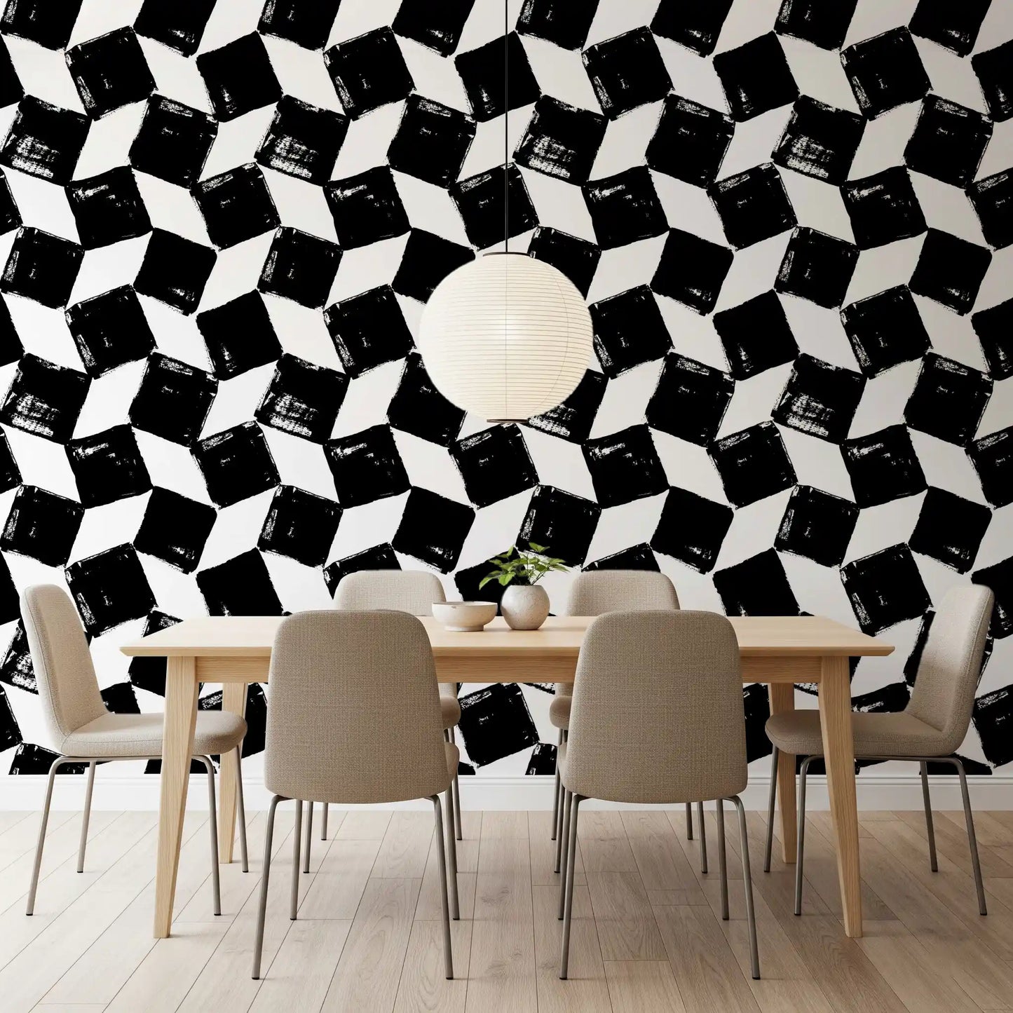 Papier peint monochrome à motifs de coups de pinceau carrés