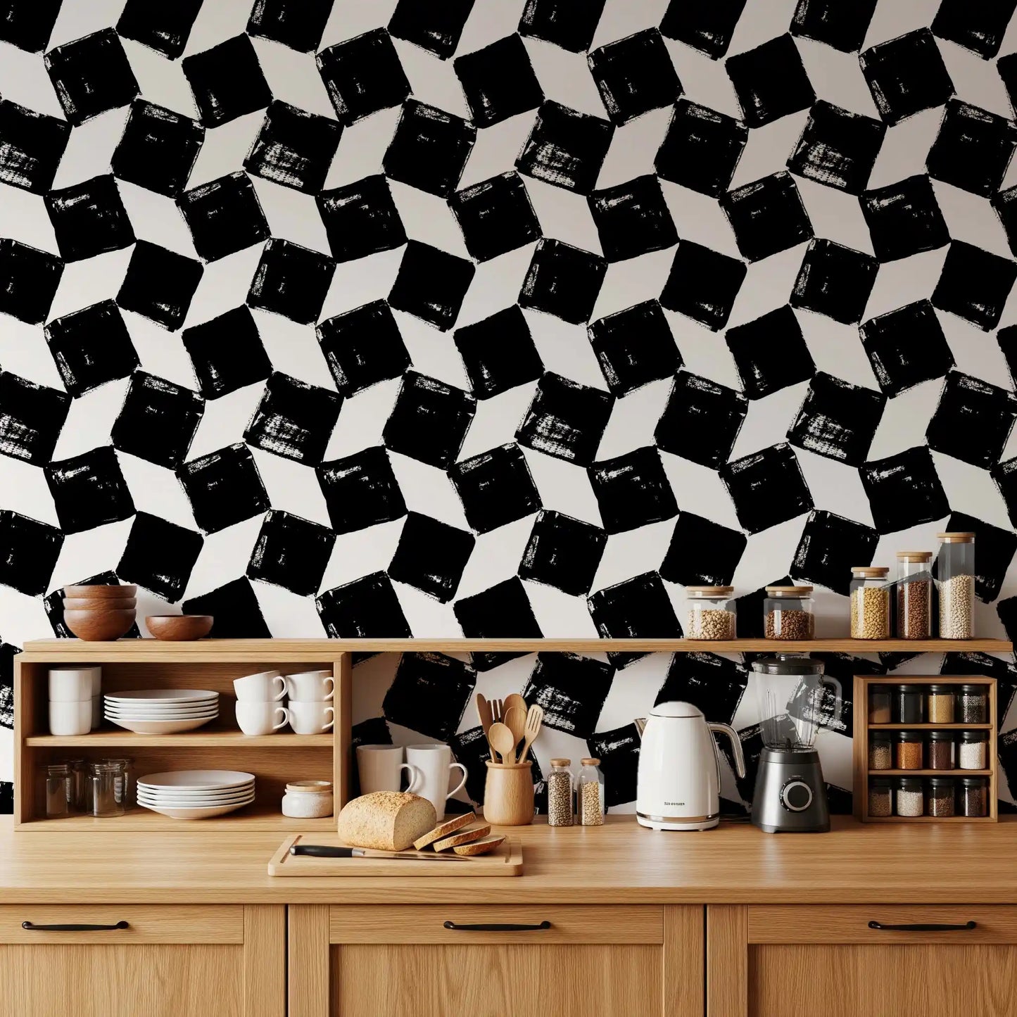 Papier peint monochrome à motifs de coups de pinceau carrés