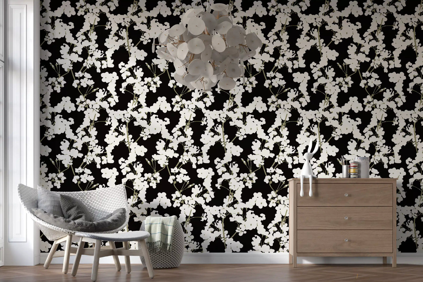 Papier peint à motif abstrait de branches crème
