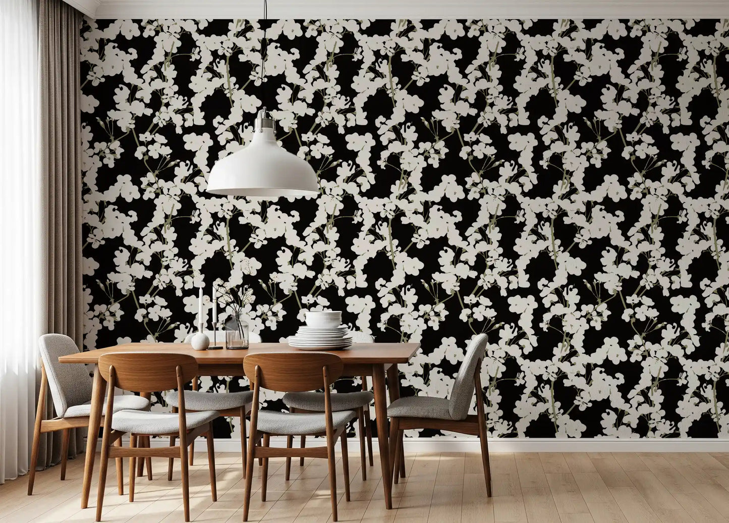 Papier peint à motif abstrait de branches crème