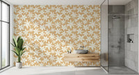 Papier peint à motif floral crème en forme de fleurs épanouies