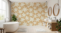 Papier peint à motif floral crème en forme de fleurs épanouies